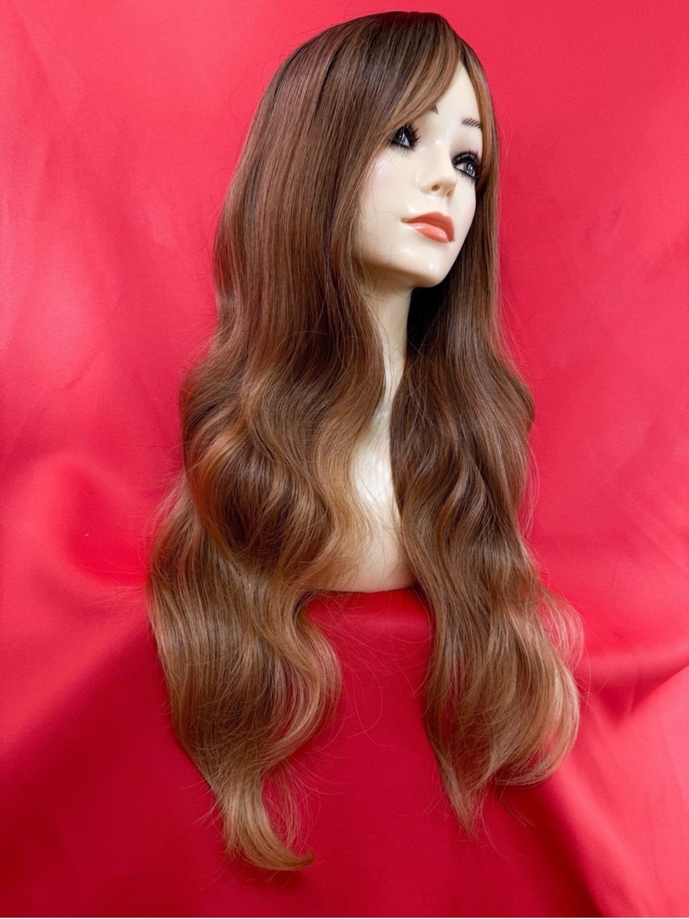 27” Human Hair Blend Wavy Ombre Wig Natural Roots Honey Blonde Heat Resistant
